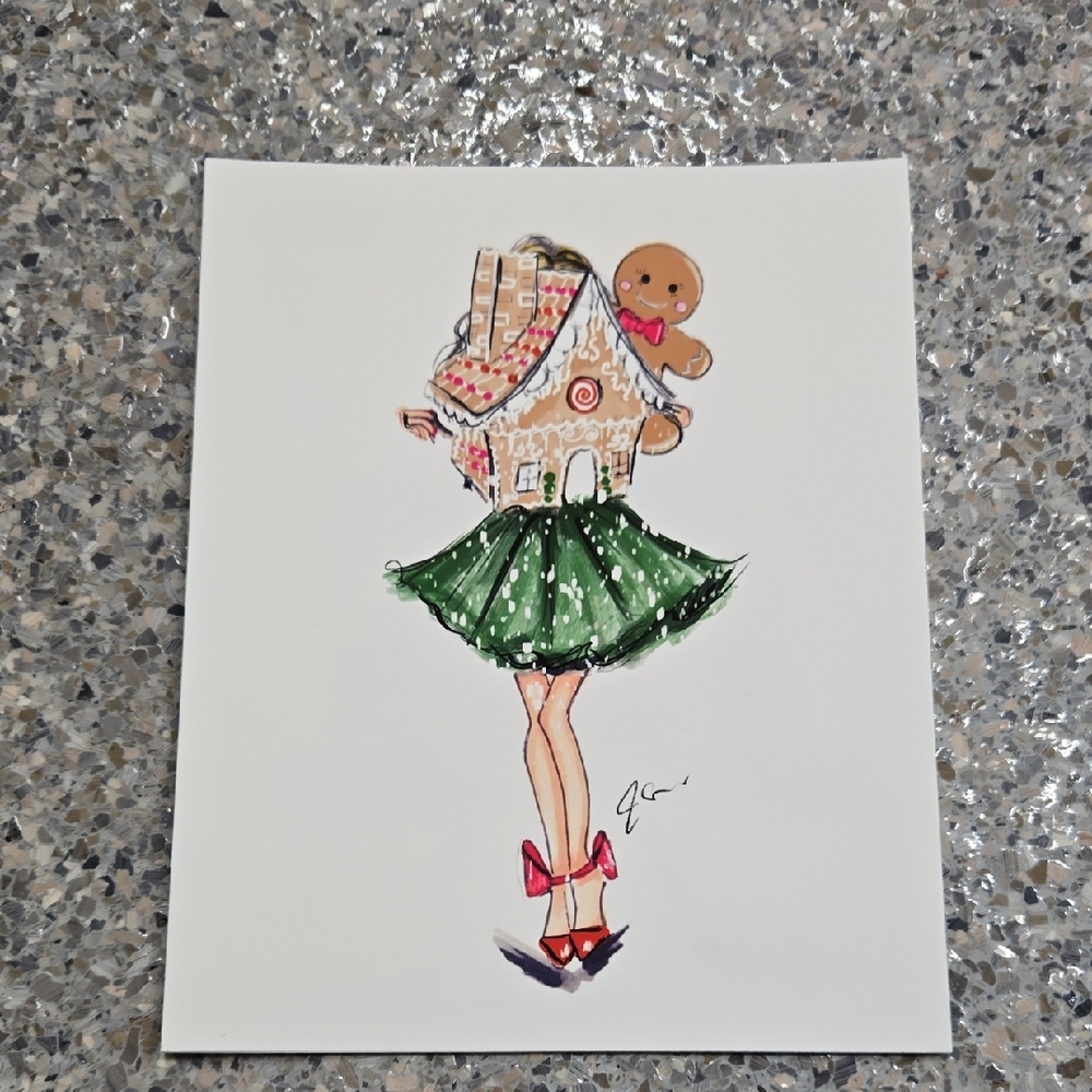Gingerbread House Art Print with Green Skirt Melsy's Illustrations